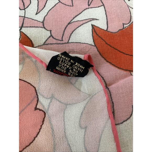 Vintage Hand Rolled Silk Blend Floral Abstract Print Scarf Made In Japan MCM - Picture 5 of 6